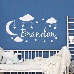 Baby Kids Room Décor Mega Kit 20" Name Decal Stars Clouds & Accent